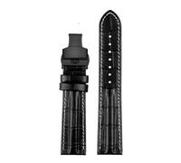 NBCNZCTSAS 20mm 22mm Bracelet de montre en cuir Rivet hommes Bracelet de remplacement Bracelet adapté for Hamilton kaki adapté for l'aviation H70605731/H32705521(A-black white-black,22mm)