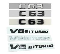 NBCNZCTSAS Badge Latéral De Garde-Boue De Voiture Noir ABS 3D, Autocollant De Coffre Arrière, Logo C63 V8 BITURBO, Emblème Adapté for Mercedes C 63 AMG W205 W204, Accessoires(Chrome Silver,C63)