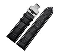NBCNZCTSAS Bracelet de montre 23mm 24mm 26mm 28mm grande largeur noir marron bracelet de montre en cuir for hommes bracelets de bande(Black white-silver,22mm)