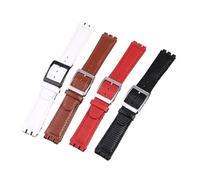 NBCNZCTSAS Bracelet de montre en cuir 17MM, adapté for Swatch GB274/287/GN239, Interface Concave et convexe, bracelets de montre for motif litchi(A-black-silver)