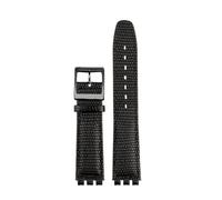 NBCNZCTSAS Bracelet de montre en cuir 17MM, adapté for Swatch GB274/287/GN239, Interface Concave et convexe, bracelets de montre for motif litchi(B-black-black)