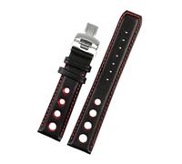 NBCNZCTSAS Bracelet de montre en cuir adapté for la série tissot 1853 Sports Racing PRS516 T91 T044, bracelet souple for fermoir pliant de 20mm(Black red Silver,20mm)