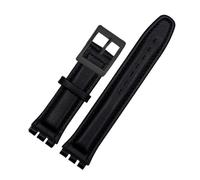 NBCNZCTSAS Bracelet de montre en cuir gaufré for hommes et femmes, 17mm 19mm, adapté for la série Swatch YIS415 YIS414 YIS402, fermoir en acier, Bracelet de montre(Black-black,19mm)