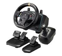 NBCP P808A Vélo de course avec pédales et levier à 6 vitesses, pilotage à effet Hall 1080°, rétroaction de vibrations, compatible avec PC/ordinateur portable pour jeux de course comme WRC 7, DIRT 5