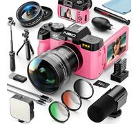 NBD Appareil Photo Numérique 4K 48MP: * Kit 16-en-1 * avec Autofocus, Vidéo 4K/60fps & Écran Orientable 180°, Zoom 16X, WiFi(Rose)