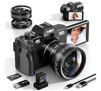 NBD Appareil Photo Numérique 4K 48MP, Zoom 16X, Vidéo 4K/60fps + 1080P/120fps, Écran IPS 3" 180°, WiFi + Lentille Grand Angle/Macro + Carte 32GB + 2 BatteriesNBD-S100P-WM-BK-EU-2505