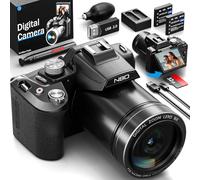 NBD Appareil Photo Numérique, 5K 64MP avec Autofocus et Zoom 16x - Écran IPS 3" 180° - CMOS Capteur F1.8 - Kit Création Youtube/Instagram (Carte 32GB + 2 Batteries) - Léger 500g(Noir)