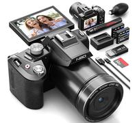NBD Appareil Photo Numérique, 8K 64MP avec Autofocus et Zoom 16x - Écran IPS 3" 180° - CMOS Capteur F1.8 - Carte 64GB + 2 Batteries - Kit Création Youtube/Instagram (Noir)