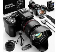 NBD Appareil Photo Numérique 8K 64MP avec Mise Au Point Automatique, Zoom Optique 16X, Écran IPS 3" 180°, WiFi, Carte 64GB + Kit Nettoyage (Noir)