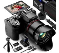NBD Appareil Photo Numérique 8K 64MP avec Zoom Optique 16X & Écran Rabattable 180°, Caméra Style Reflex avec Micro, WiFi, Trépied, Idéale Vlog, Voyage & Débutants (Noir)