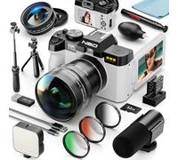 NBD Appareil Photo Numérique 8K 64MP: * Kit 16-en-1 * avec Autofocus, Écran Orientable 180°, Zoom 16X, WiFi, Carte 64GB + 2 Batteries (Blanc)