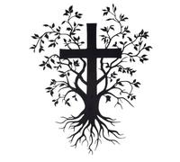 nbeads 1 Pc Décoration Murale Croix avec Arbre de Vie, Sculpture Murale en Métal Noir Représentant L'Arbre de Vie (Croix de 40x32.3cm) Décoration pour Salon Chambre Entrée Ou Église