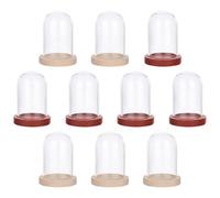 NBEADS 10 Ensembles Mini Cloche de Dôme en Verre de Fleur Éternelle, Vitrine en Verre Transparent avec 2 cloche en Bois de Couleur Cloche pour Table Plantes Roches Spécimens Décorations, 3.9x2.5 cm