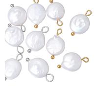 nbeads 10 Pcs 2 Couleurs Pendentif en Perles D'Eau Douce, 1.55-1.7cm Breloques en Perles Naturelles Blanches Breloques Pendantes pour la Fabrication de Bijoux DIY, Plat Rond