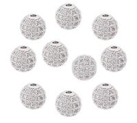 nbeads 10 Pcs de Laiton Plaqué Oxyde de Zirconium Perles Rondes 8 mm pour DIY Bijoux Charms, Trou : 2 mm, Platine
