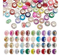 nbeads 100 Pcs 5 Styles Perles Européennes, 5mm Grand Trou Craquelé Perles Rondelle Imitation Turquoise Perles Charmes Perles Imitation Oeil de Chat Perles pour Bracelets Colliers Fabrication Bijoux
