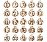nbeads 100 Pcs Calendrier en Bois Numéro, 1-25 Calendrier de L'Avent du Compte à Rebours de Noël Pendentifs en Bois pour la Décoration d'arbre de Noël Étiquettes de Cadeau D'Artisanat