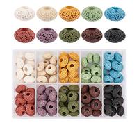NBEADS 100 Pcs Perles Européennes de Lave, Perles Rondes Plates de Grand Trou de Pierre de Lave de Roche de Perles en Vrac Pierres Précieuses Volcaniques pour la Fabrication de Bijoux, 10 couleurs
