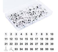 NBEADS 100 Pcs Punaises Numérotées, Numéro de Carte Punaises Base Blanche Chiffres 1-100 Dessin pour Cartes Présentations Photos Exposition D'Affiches, 16x11mm