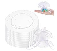 nbeads 100 Pcs Sacs Organza, Diamètre 26cm Rond Pochette Cadeau en Organza Sachets de Mariage avec Paillettes pour Noël Anniversaire Mariage Fête Baptême, Blanc