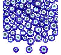 nbeads 119 Pcs Perles Plates Mauvais Œil, 8/10/12mm Perles Lampwork Faites à la Main Entretoise Bleu Mauvais Œil Perles Turques en Vrac Evil Eye Perles pour Fabrication de Bijoux à Bricoler