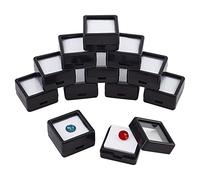 nbeads 12 Pcs Boîte de Présentation de Pierres Précieuses, 3x5x1.65 cm Boîte de Rangement Carrée Noir pour Bijoux avec Couvercles en Verre Transparent et Éponge Blanche pour Pièces de Monnaie Pierre