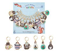 nbeads 12 Pcs Chat Marqueurs Point Crochet, 6 Couleurs Alliage Émail Chat Crochet Point Marqueur Charmes Amovible Verrouillage Point Marqueur pour Tricot Tissage Couture Quilting Bijoux Faits à Main