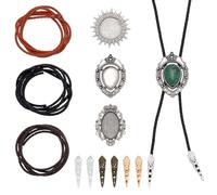 NBEADS 12 Pcs Kit de Fixations pour Cravates Bolo, Kit de Remplacement pour Embouts de Cravate Bolo 12 embout en Alliage 6 fermoirs Coulissants 6m Cordon en Cuir de Vache pour la Fabrication de Bijoux