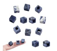 NBEADS 12 Pcs Perles Carrées en Pierre de Sodalite Naturelle, 10mm Perles en Pierre Européennes Carrée Perles à Gros Trou Perles en Pierre Précieuse pour la Fabrication de Bijoux,Trou: 4.5-5mm