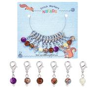 nbeads 12 Pcs Perles de Verre Marqueurs Point Crochet, Imitation Flocon de Neige Obsidienne Perle Crochet Marqueur Breloques Fermoir Mousqueton Amovible Marqueur Tricot pour Tissage Couture Bijoux