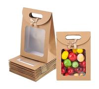 NBEADS 12 Pcs Sacs en Papier avec Fenêtre, 7.2x19.6x14 cm Sacs Cadeaux en Papier kraft avec Poignées pour Emballer Cadeaux de Banquet Biscuits Bonbons, Tan
