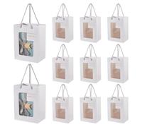 NBEADS 12 Pcs Sacs en Papier Kraft avec Fenêtre Transparente, 15x10x20cm Sac Cadeau en Papier avec Poignée Sacs d'emballage Blanc pour Fête Mariage Anniversaire Cadeau Bonbons Biscuits