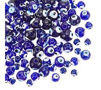 nbeads 120 Pcs Perles Mauvais Œil au Chalumeau, 6/8/10/12mm Perles Lampwork Faites à la Main Perles Turques Mauvais Œil Perles Rondes Evil Eye Perles pour Bracelets Collier Fabrication Bijoux, Bleu