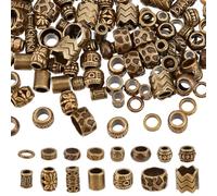 NBEADS 150 Pcs Perles D'Espacement en Alliage, 15 Styles Perles de Cheveux en Bronze Antique en Alliage de Dreadlock Perles Amples à Grand Trou de 4-10mm pour Tresses de Cheveux Décoration