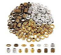 NBEADS 150 Pcs Perles Dreadlocks De Cheveux, 15 Sortes Bijoux Cheveux Tresse Perles à Gros Trou accessoires de cheveux pour Africain Cheveux Tressage Queue de Cheval Décoration, Argent/Doré/Bronze