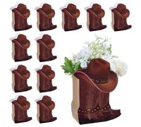 NBEADS 16 Pcs Boîte à Fleurs en Forme de Bottes de Cowboy Western, Décorations de Boîtes en Forme de Botte Vases Centres de Table pour Cadeaux Fournitures de Mariage D'Anniversaire, Brun