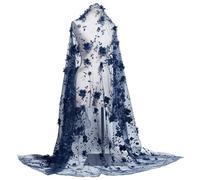 NBEADS 2.2 Verges Tissu à Fleurs Brodées, 1.5-1.64m Tissu en Dentelle Organza à Fleurs Tissu Brodé en Maille Florale pour la Couture Vêtements Robe de Fête Décoration de la Maison, Bleu de Prusse