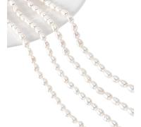 NBEADS 2 Brins Environ 100 Pcs Perles D'Eau Douce de Culture, 6-8x4-5mm Perles D'Eau Douce Ovales Naturelles pour L'Artisanat Bracelets Colliers Boucles D'Oreilles, Riz, Blanc Crème, 50-55pcs/brin