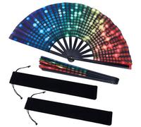 nbeads 2 Ensemble 63cm Éventail Pliant, Éventail Clacking Dance aux Couleurs de l'arc en Ciel avec Sac de Rangement Éventails Décoratifs Pliables et Portables pour Raves Spectacles Événements