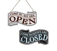 nbeads 2 Pcs Double Dace Open Closed Décoration Murale Bois, Plaque Suspendre Magasin Panneau Bienvenue Plaque Porte en Bois Signes décor Ornements pour Café Bar Boutique Porte Fenêtre, 25×13cm