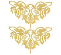 NBEADS 2 Pcs Patchs de Broderie de Fleurs Dorées,Couronne Métallique Appliquée Ethnique Métallique Fer Sur Patchs Vigne Dentelle Applique en Polyester pour Robe de Bal de Mariage,35x21.5 cm