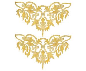 NBEADS 2 Pcs Patchs de Broderie de Fleurs Dorées,Couronne Métallique Appliquée Ethnique Métallique Fer Sur Patchs Vigne Dentelle Applique en Polyester pour Robe de Bal de Mariage,35x21.5 cm