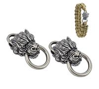 nbeads 2 Pcs Perle en Laiton pour Paracorde, Fermoirs à Manille en Laiton à Tête de Lion Boucles de Bracelet Perles D'Espacement pour Corde Tressée EDC Paracorde, Argent Antique, 3.8x1.8cm