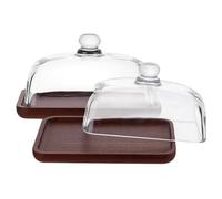 nbeads 2 Pcs Présentoir à Gâteaux avec Base en Bois, Support a Gateau en Rond Cloche en Verre Transparent pour Dessert, Fromage, Bonbons, Plantes Succulentes, 12x17.6x10 cm