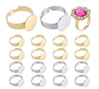 NBEADS 20 Pcs Ébauche de Bague en Acier Inoxydable, 12mm Plateau Ovale pour Bague à Sertir Ouverte Réglable Support pour Cabochon Idéal pour la Création de Bijoux DIY Couleur Or et Acier Inoxydable