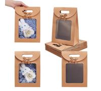 NBEADS 20 Pcs Sac Cadeau avec Fenêtre, 26.5x9.1x26cm Sacs en Papier Kraft avec Poignées Boîte Cadeaux pour Emballage Mariage Fête de Noël Magasin Vente au Détail, Tan