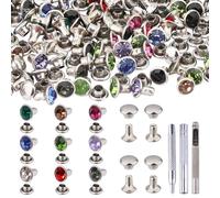 nbeads 200 Ensembles de Rivets Strass, Rivets en Cristal en Laiton Goujons avec Kit D'Outils de Réglage de Pièces Rivets Colorés pour la Fabrication de Bricolage en Cuir