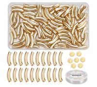 nbeads 200 Kit de Fabrication de Perles en Tube Incurvé en Acrylique Or UV Placage, 100 Pcs Or, 100 Pcs Laiton Heishi Perles, Fil Cristal Élastique pour DIY Bijoux