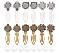 nbeads 24 Pcs 3 Styles 2 Couleurs Signet Pendentif Plateau Kit, 12 Pcs Style Tibétain Signet Cabochon Paramètres 12 Pcs Cabochons Verre Transparent Dôme pour Lecture Cadeau Bricolage Signet