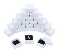 NBEADS 24 Pcs Boîtes à Bijoux en Carton, 5.1x5.1x3.3cm Boîte-Cadeau Carrée Blanche avec Éponge Noire pour Emballage Cadeau de Bijoux